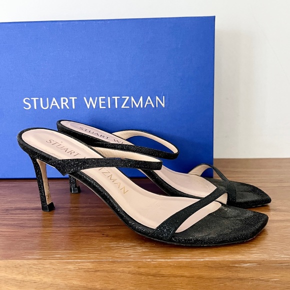 Stuart Weitzman Aleena 75 mid heel sandal black glitter 7.5 - Picture 3 of 10